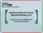 Health and Safety for Seasonal Agricultural Workers in BC