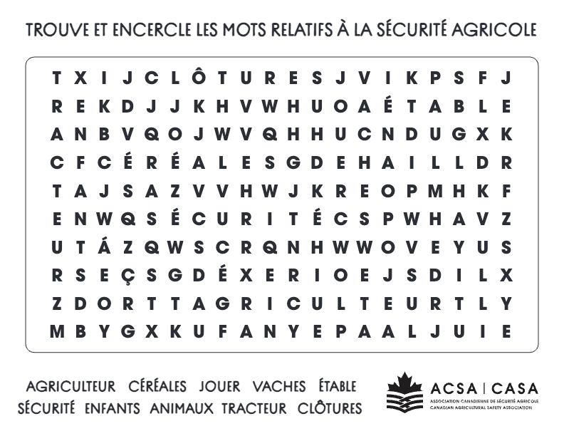 Coloriage—Trouve et encercle les mots relatifs à la sécurité agricole