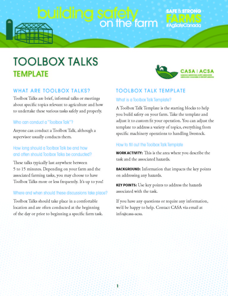 Toolbox Talks – Canadian Agricultural Safety Association