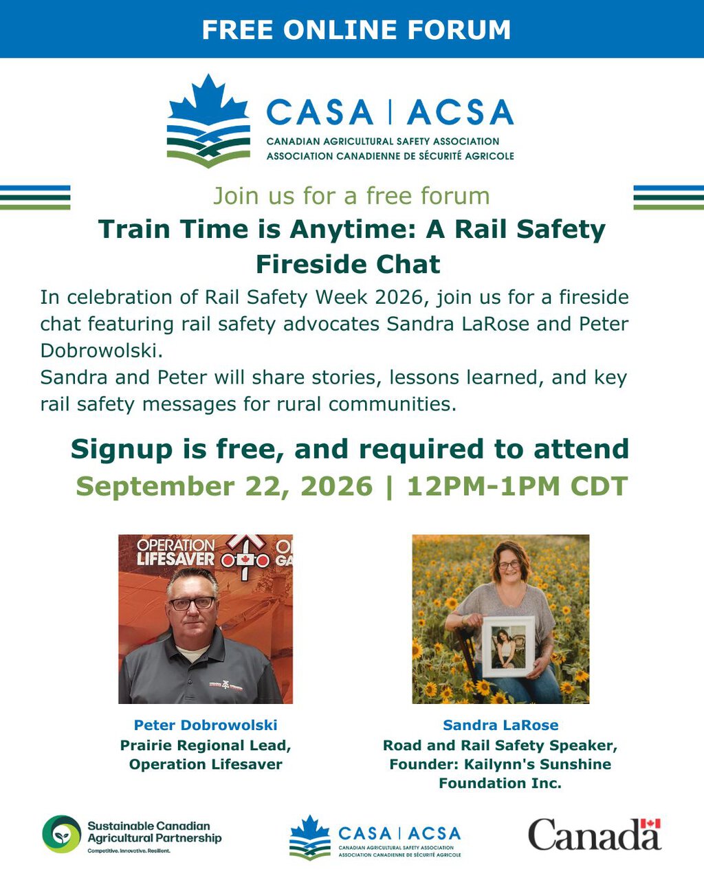 Canadian Agricultural Safety Association promotes rail safety awareness event.